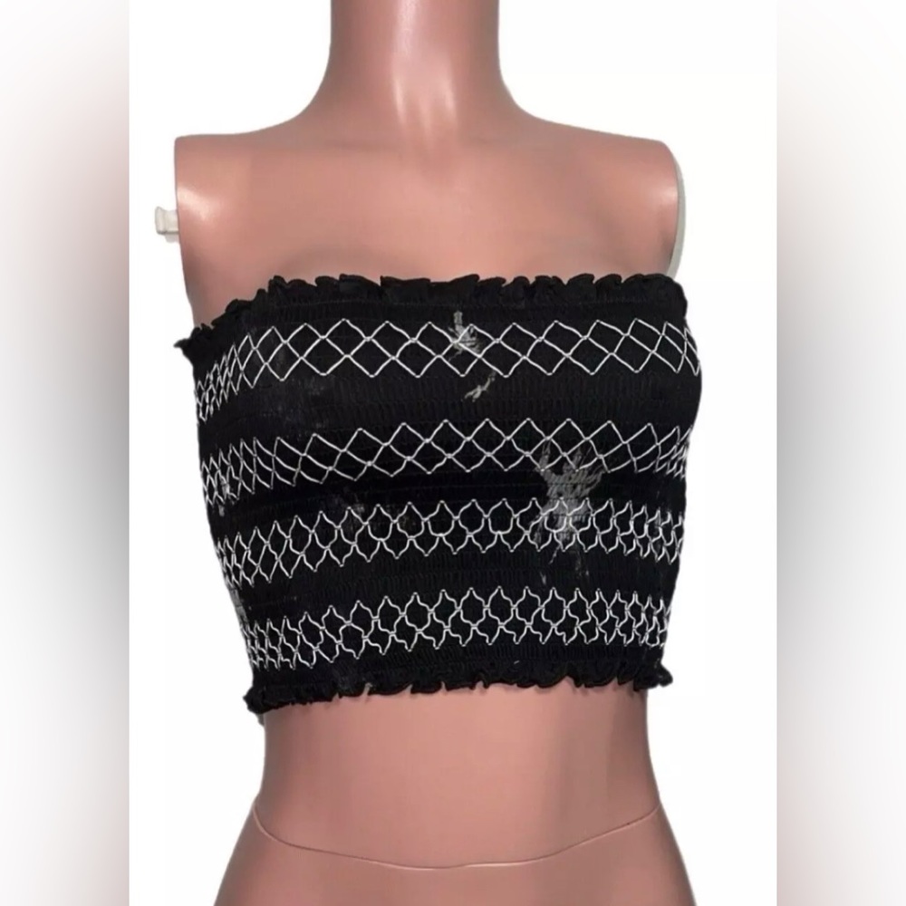 Y2K 90's STYLE Black Smocked Crop tube Top festival beach Vacay party Coquette